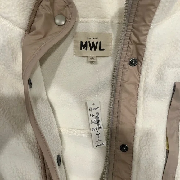 Madewell Cream and Tan Fleece Jacket with Yellow Accents size Medium - Picture 2 of 2